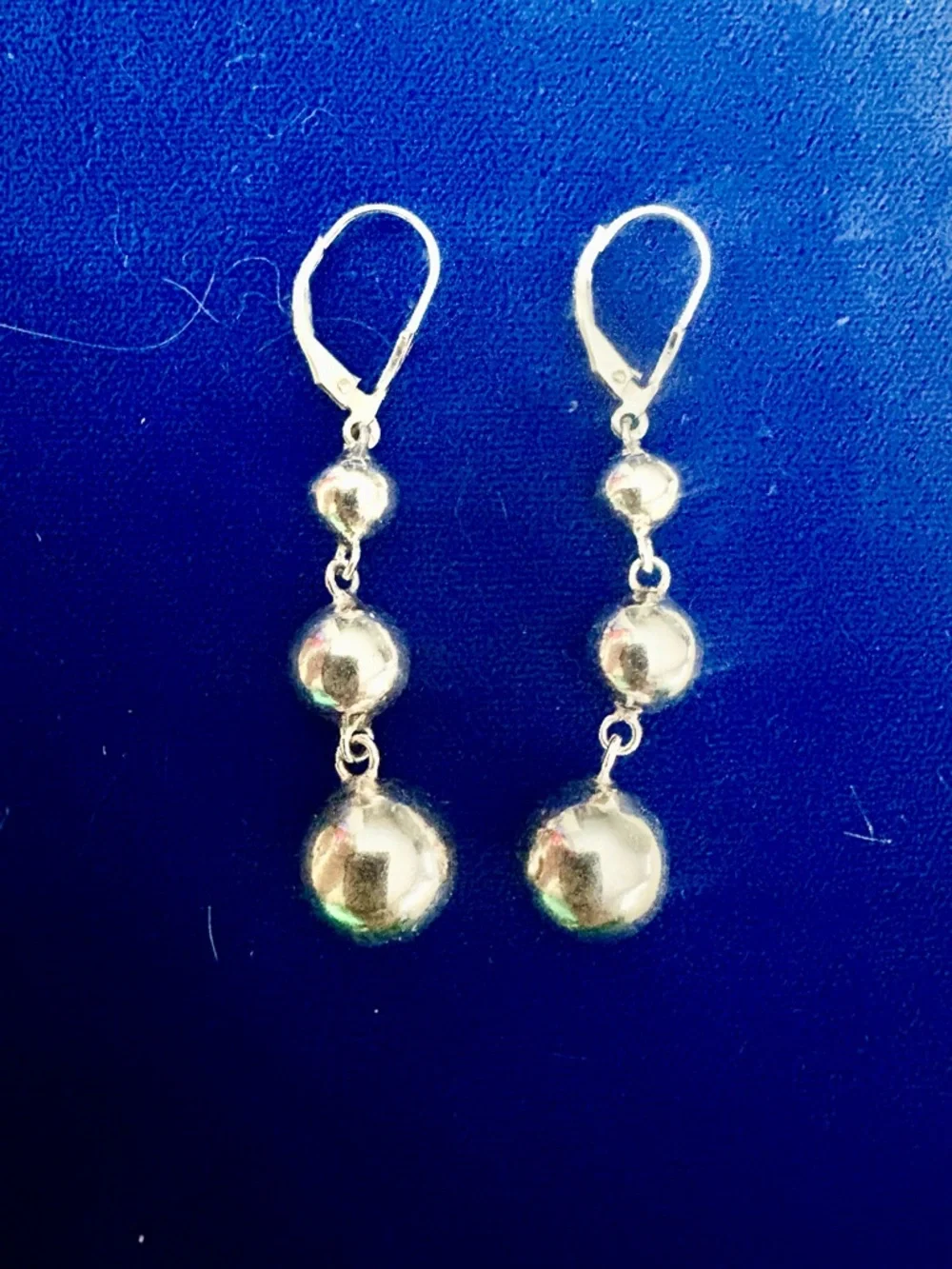 Sterling Silver 925 VTG Three Linked Hollow Ball Graduate Long Drop Earrings